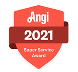 Angi Super Service Award 2021 red shield logo on white background